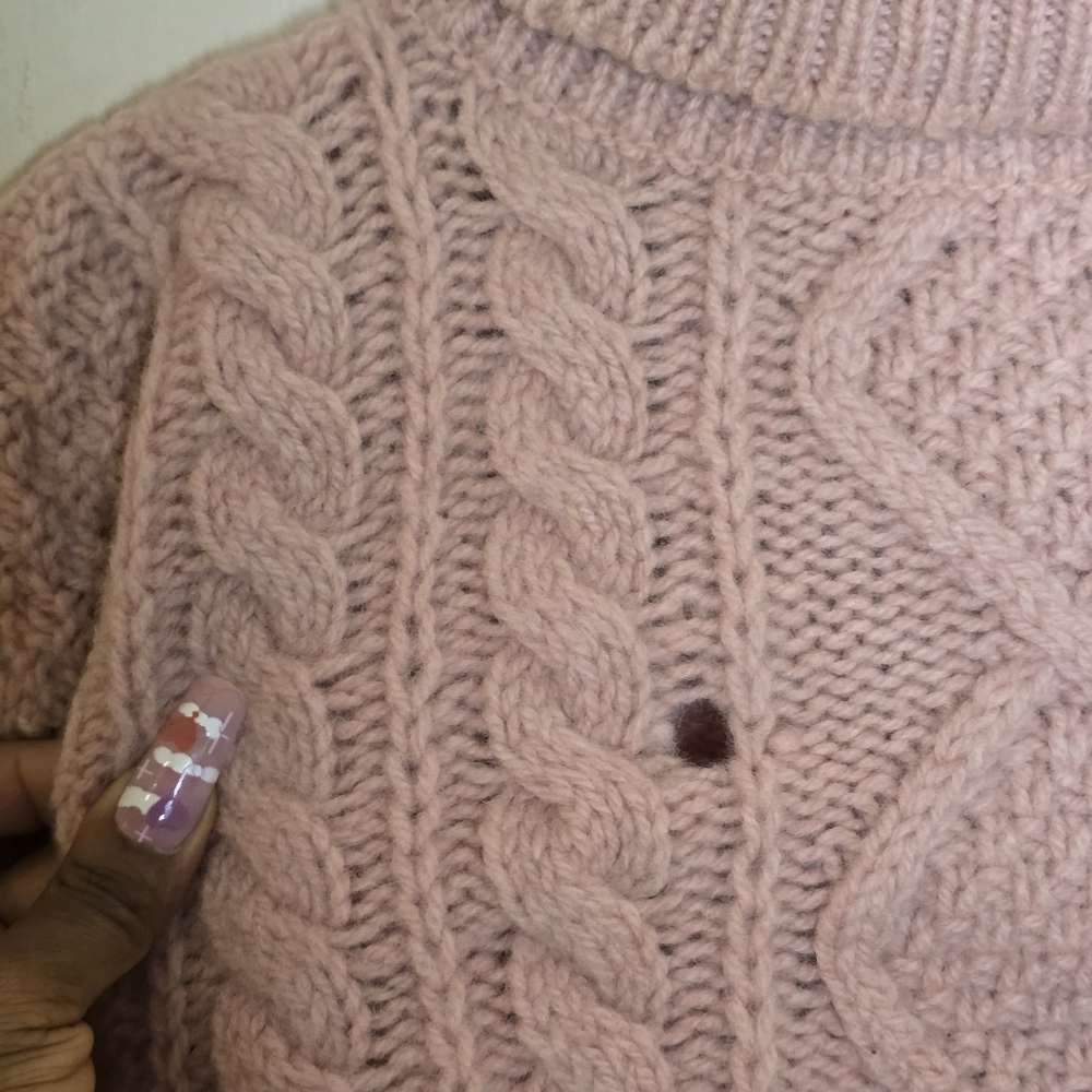 Vintage Laura Ashley Wool Cable Knit Turtleneck Women's Size S/M Pink Scotland - Picture 5 of 13